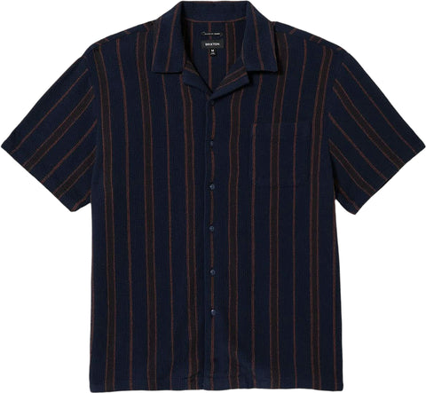 Brixton Chemise gaufrée à col cubain et manches courtes à rayures Bunker - Homme