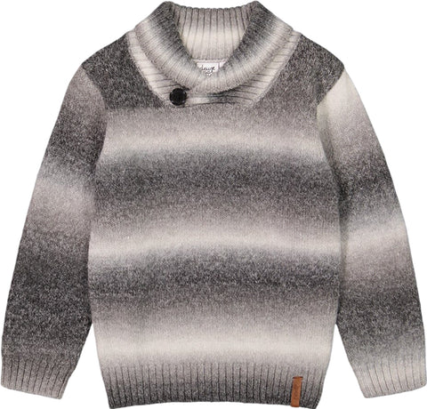 Deux par Deux Chandail en tricot dégradé de gris avec col châle - Grand Garçon