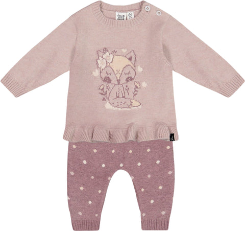 Deux par Deux Ensemble haut en intarsia renard et pantalon en tricot - Bébé fille