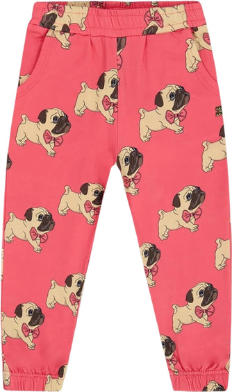 Deux par Deux Pantalon de jogging en molleton magenta imprimé pugs - Grand fille