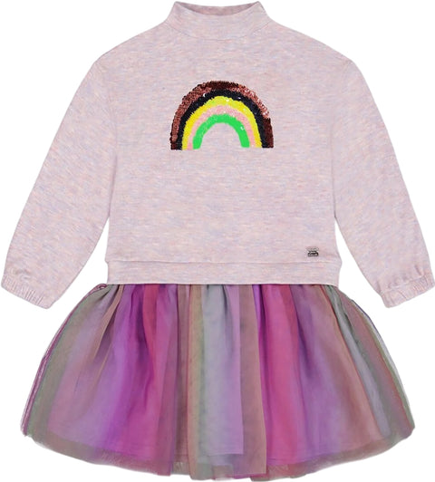 Deux par Deux Robe pull super douce avec jupe en tulle arc-en-ciel - Grande fille