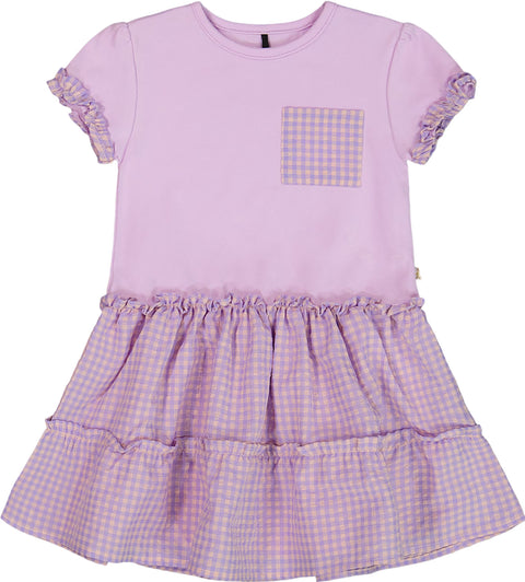 Deux par Deux Robe bi-matière avec jupe vichy à volants - Petite fille