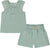 Deux par Deux Ensemble chemisier et short en chambray - Petite fille - Pastel Turquoise