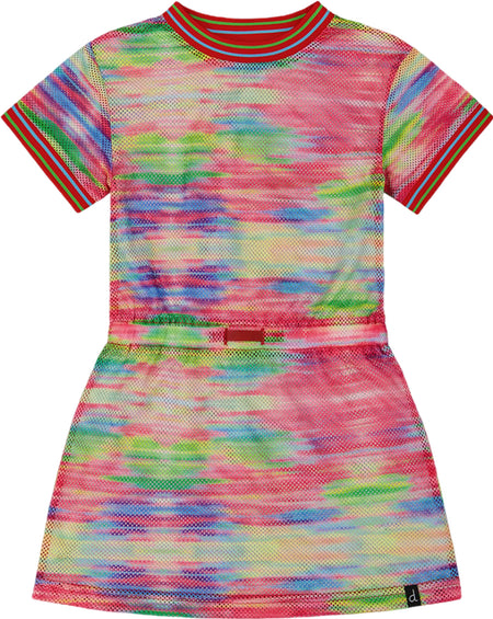 Deux par Deux Robe de plage à manches courtes en filet multicolore - Petite fille