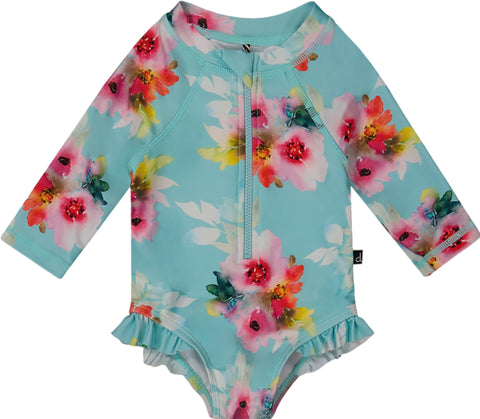 Deux par Deux Maillot de surf une-pièce imprimé avec volants - Petite fille