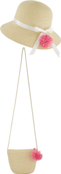 Deux par Deux Ensemble sac et chapeau en paille rose - Fille