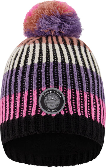 Deux par Deux Tuque en tricot doublé à pompom Mauve-Noir - Petite fille