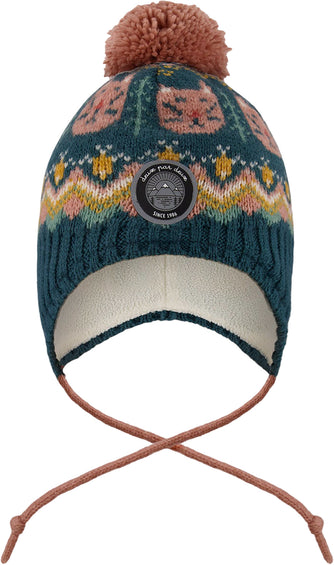 Deux par Deux Tuque péruvien en tricot doublé à pompon Vert-Rose - Petite fille