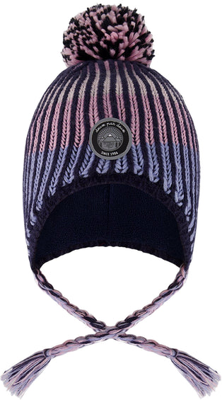 Deux par Deux Tuque péruvien en tricot doublé à pompom Noir-Mauve - Petite fille