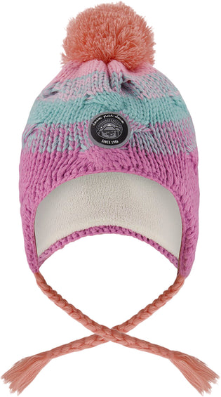 Deux par Deux Tuque péruvien en tricot doublé avec pompon Rose-Orange-Turquoise - Petite fille