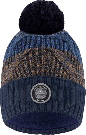 Deux par Deux Tuque en tricot doublé à pompon Taupe-Bleu Marin - Petit garçon