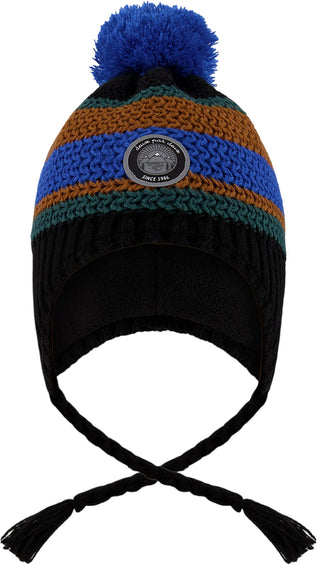 Deux par Deux Tuque péruvien doublé en tricot avec pompon Noir-Bleu-Brun - Petit garçon