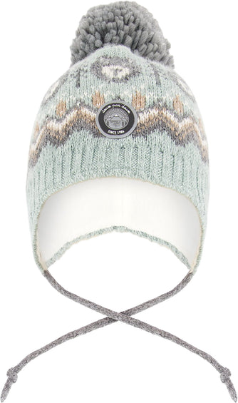 Deux par Deux Tuque péruvien doublé en tricot avec pompon Gris-Sage - Bébé garçon