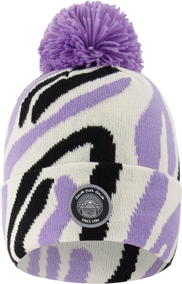 Deux par Deux Tuque en tricot doublé à pompon Noir-Blanc-Lilac - Petite fille