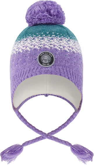 Deux par Deux Tuque péruvien en tricot doublé avec pompon Lilac et Vert - Petite fille