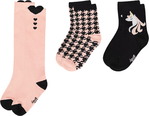 Deux par Deux Chaussettes en tricot paquet de 3 Noir et Rose - Petite fille