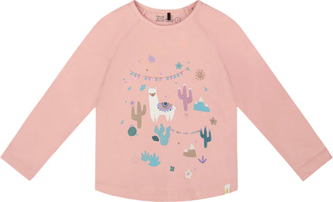 Deux par Deux T-shirt en coton biologique Rose poudré et Llama - Grande fille