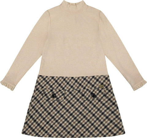 Deux par Deux Robe bi-matière à col montant et manches longues - Petite fille