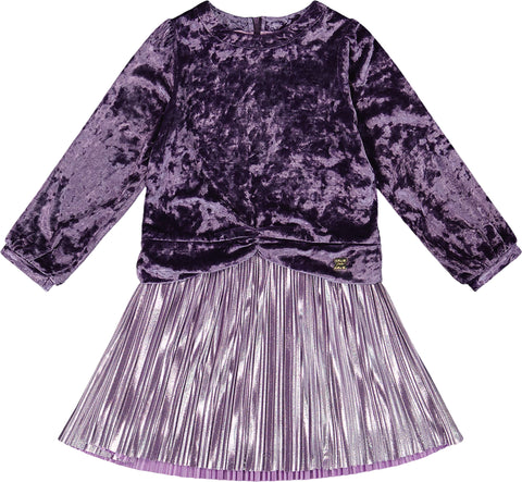 Deux par Deux Robe bi-matière à manches longues en velours et jersey - Grande fille