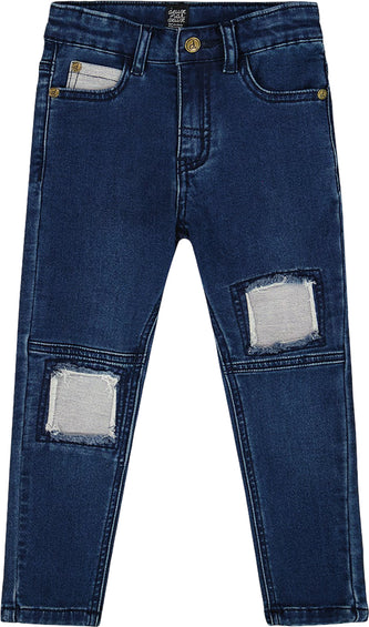 Deux par Deux Pantalon en denim bleu en éponge française avec patch contrastant - Petit garçon