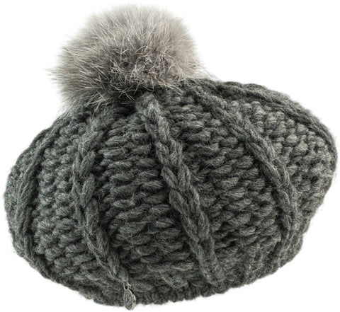 Harricana Béret épais avec pompon en fourrure recyclée - Femme