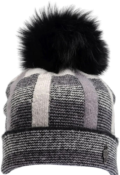 Harricana Tuque à carreaux avec pompon en fourrure recyclée Beki - Femme