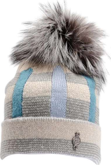 Harricana Tuque à carreaux avec pompon en fourrure recyclée Beki - Femme
