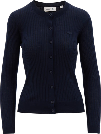 Lacoste Cardigan en laine mérinos à côtes - Femme