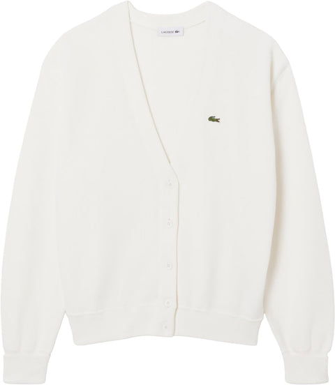 Lacoste Cardigan en coton à col en V Moss Stitch - Femme