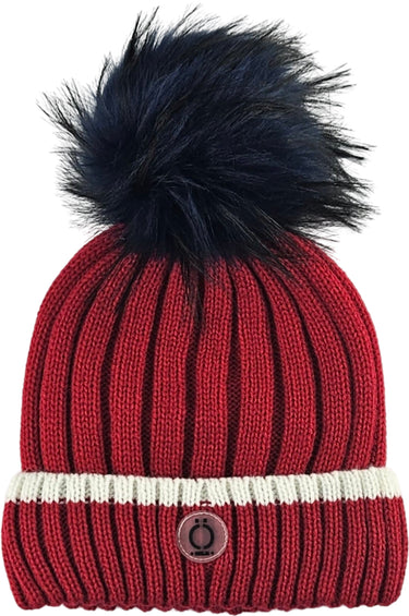 ÖSNO Tuque en tricot à rayures rouges avec pompon en fourrure - Enfant