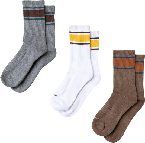 Rhythm Chaussettes mi-mollet paquet de 3 à rayures - Homme