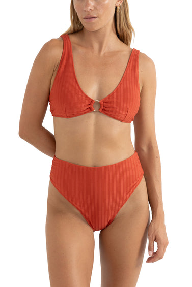 Rhythm Bas de bikini taille haute froncé Pacific Rib - Femme