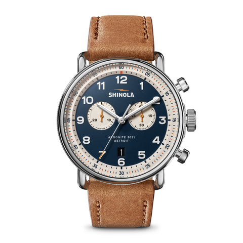 Shinola Montre avec bracelet en cuir The Canfield Chrono Model C56 43mm - Homme