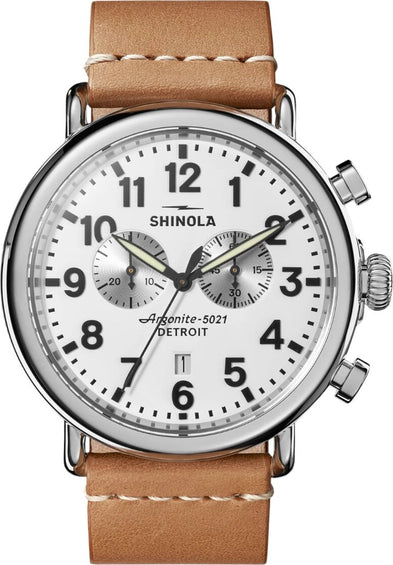 Shinola Montre à bracelet en cuir camel The Runwell Chrono 47 mm