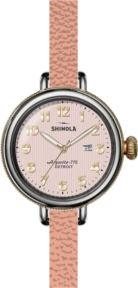 Shinola Montre à bracelet en cuir rose The Birdy 34 mm - Femme