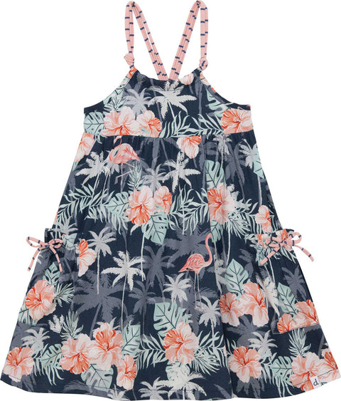 Deux par Deux Robe longue imprimée flamant rose en coton - Petite Fille