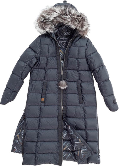 Harricana Manteau long A-Line en duvet avec fourrure recyclée - Femme