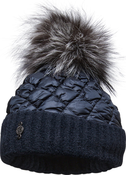 Harricana Tuque puffy avec bord tricoté et pompon en fourrure recyclée - Femme