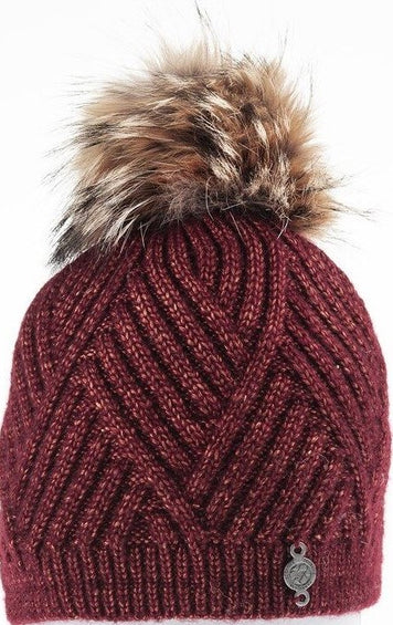 Harricana Tuque en chevron avec pompon en fourrure recyclée - Femme