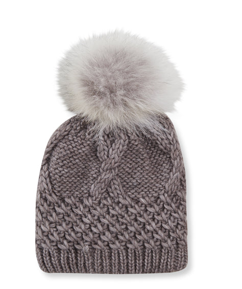 Harricana Bonnet Chunky Torsade avec pompon en fourrure recyclé - Femme