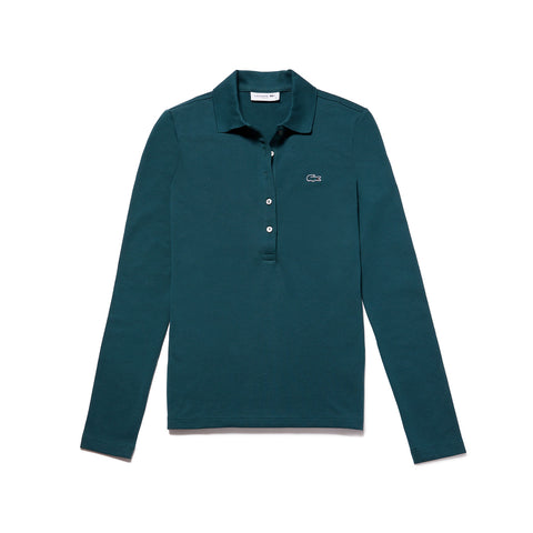 Lacoste Polo ajusté à manches longues en mini piqué stretch Femme