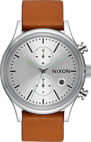 Nixon Montre en cuir Station Chrono Silver/Tan - Homme