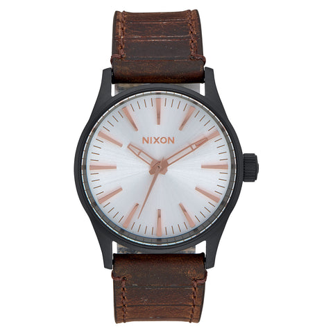 Nixon Sentry 38 Leather - Black - Silver - Brown