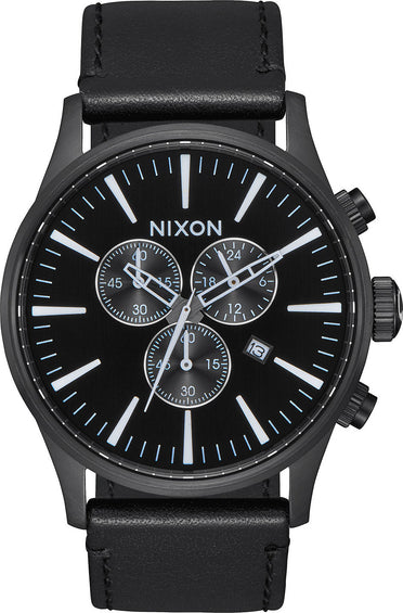 Nixon Montre en cuir Sentry Chrono All Black/White Homme
