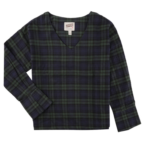 Naked & Famous Manteau Blouse col en V - Soft Stretch Check Femme