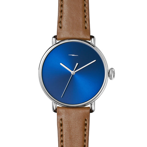 Shinola Montre The Canfield Bolt 42mm - Bracelet en cuir Bourbon + Cadran Blue Sunray Homme