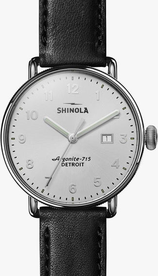 Shinola Montre The Canfield 43mm - Bracelet en cuir Black USA + Cadran Silver