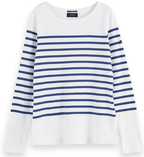 Scotch & Soda Chandail breton à manches longues et rayures marines 100 % coton - Femme