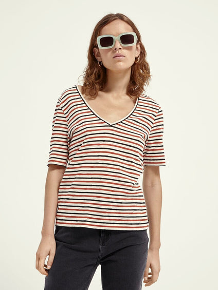 Scotch & Soda T-shirt Stripe Pointelle - Femme