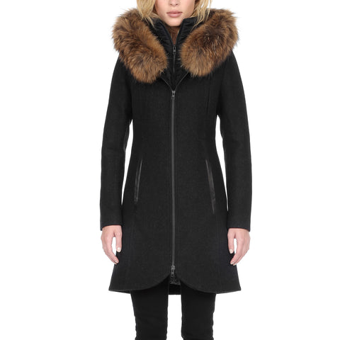 SOIA & KYO Manteau en laine Charlene - Fourrure de raton Femme